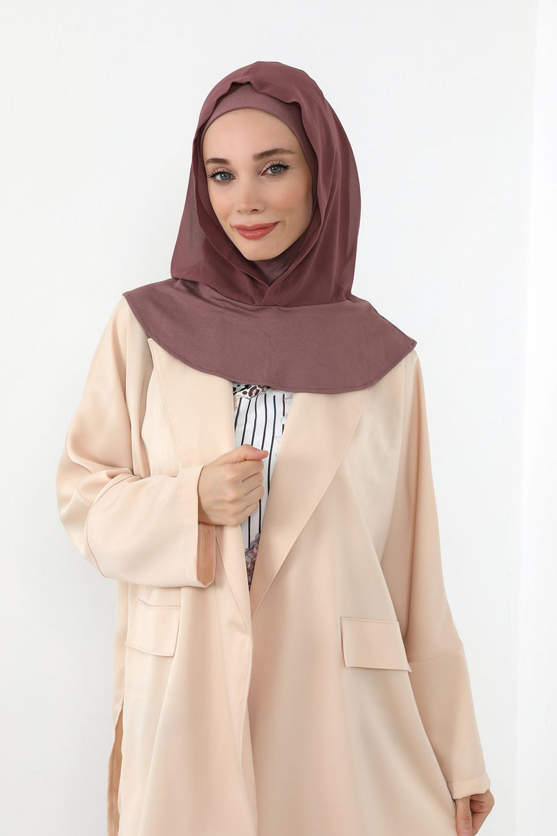 Neck-Covering Jersey Bonnet with Chiffon Hood, Full-Coverage Bonnet with Lightweight Chiffon Hood,B-95