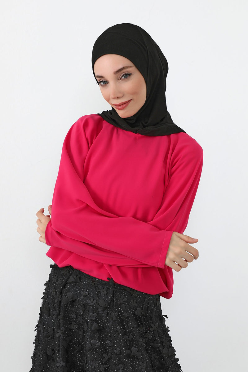 Neck-Covering Jersey Bonnet with Chiffon Hood, Full-Coverage Bonnet with Lightweight Chiffon Hood,B-95
