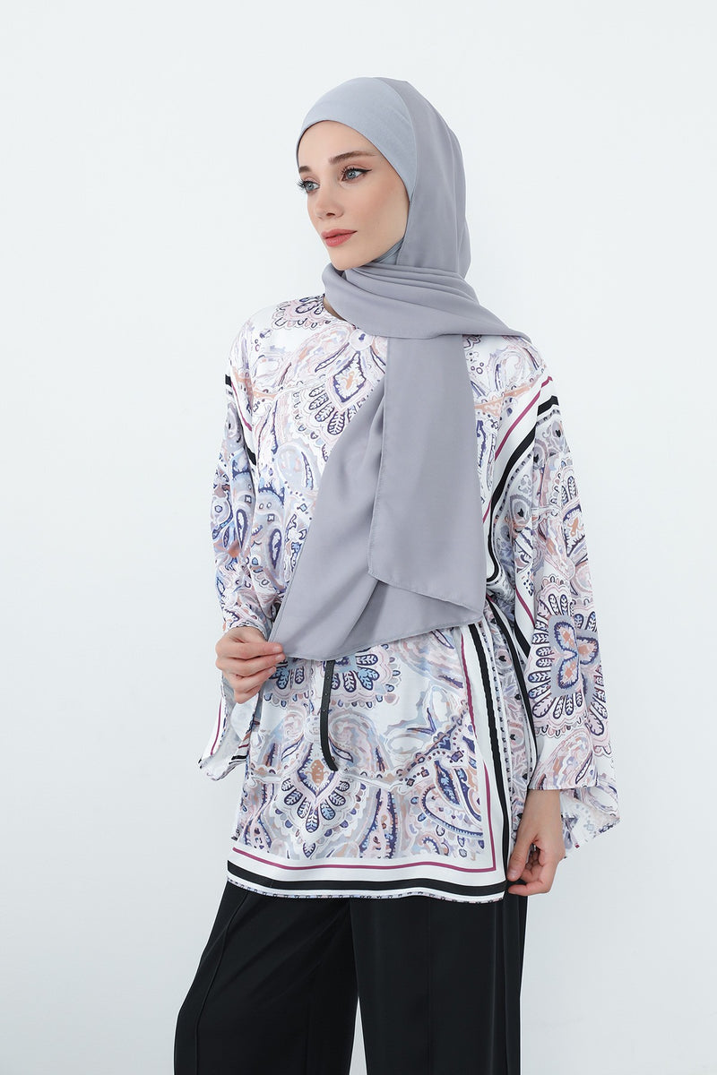 Crepe Practical Shawl with Built-In Cotton Bonnet and Neck Coverage, Practical Crepe Scarf with Integrated Cotton Undercap,PS-55