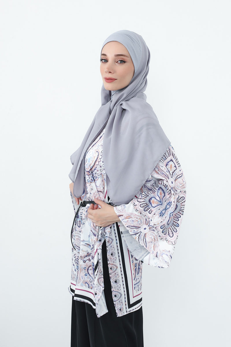 Crepe Practical Shawl with Built-In Cotton Bonnet and Neck Coverage, Practical Crepe Scarf with Integrated Cotton Undercap,PS-55