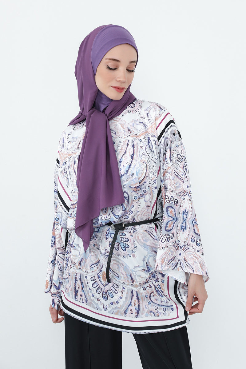 Crepe Practical Shawl with Built-In Cotton Bonnet and Neck Coverage, Practical Crepe Scarf with Integrated Cotton Undercap,PS-55