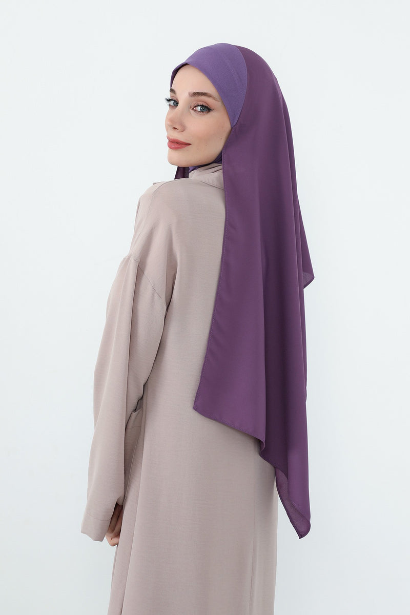 Crepe Practical Shawl with Built-In Cotton Bonnet and Neck Coverage, Practical Crepe Scarf with Integrated Cotton Undercap,PS-55