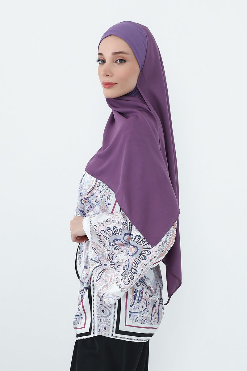 Crepe Practical Shawl with Built-In Cotton Bonnet and Neck Coverage, Practical Crepe Scarf with Integrated Cotton Undercap,PS-55