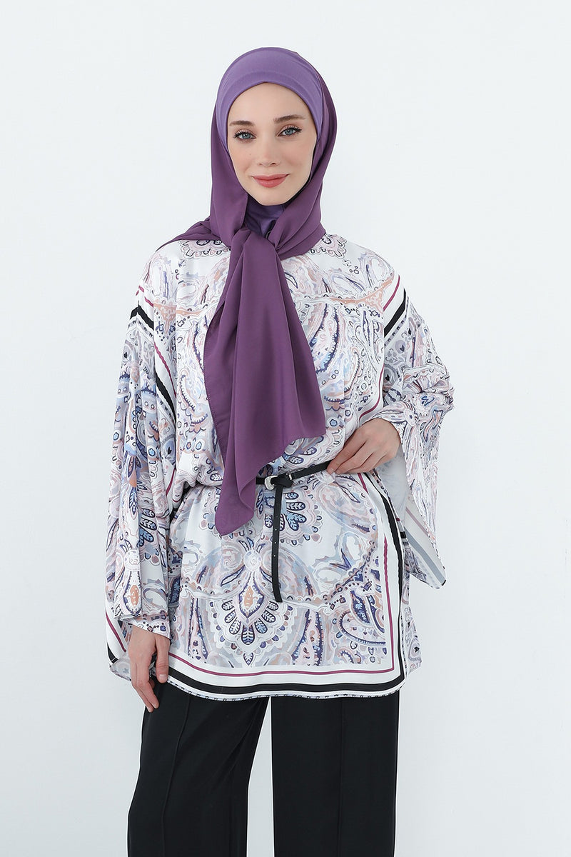 Crepe Practical Shawl with Built-In Cotton Bonnet and Neck Coverage, Practical Crepe Scarf with Integrated Cotton Undercap,PS-55