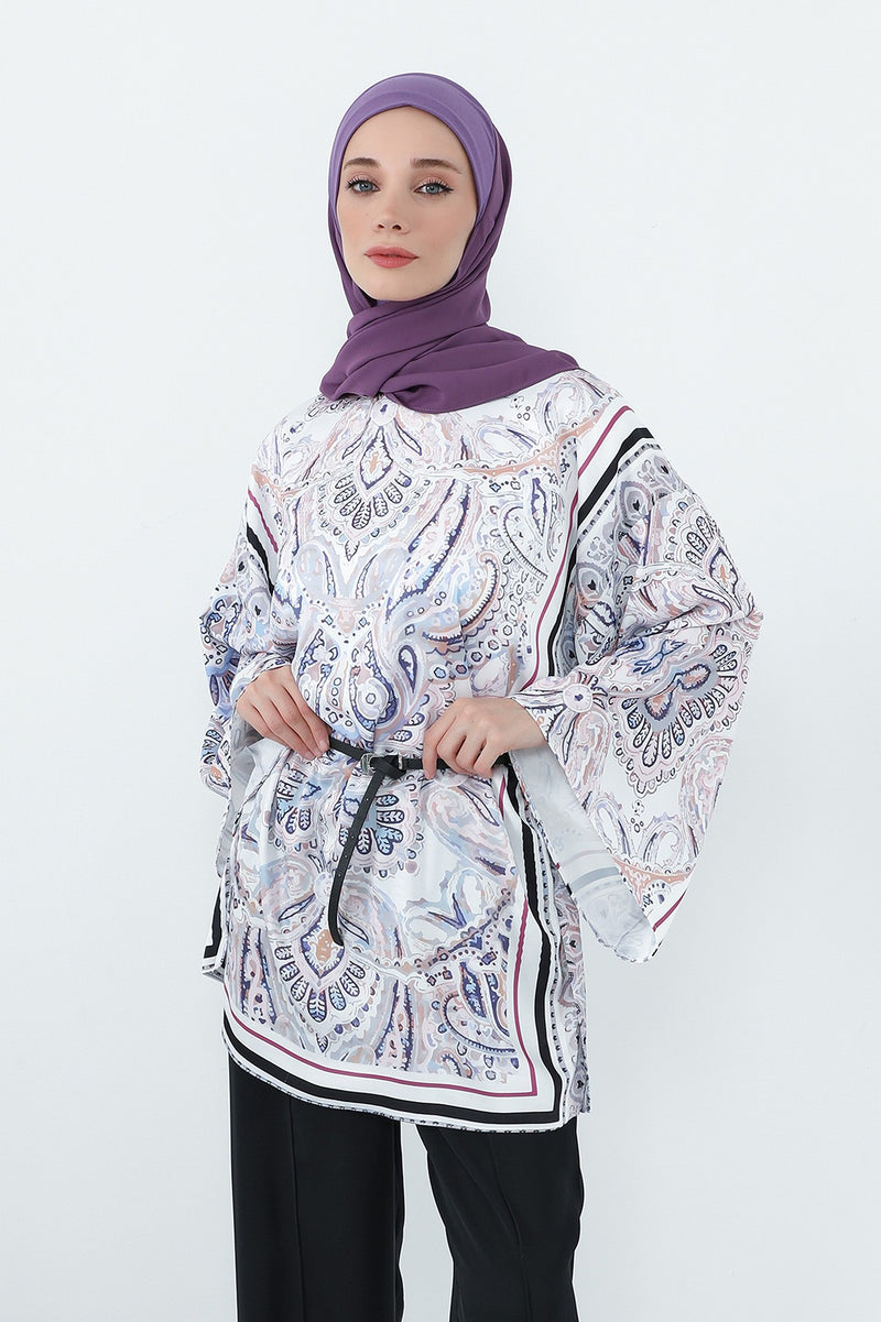 Crepe Practical Shawl with Built-In Cotton Bonnet and Neck Coverage, Practical Crepe Scarf with Integrated Cotton Undercap,PS-55