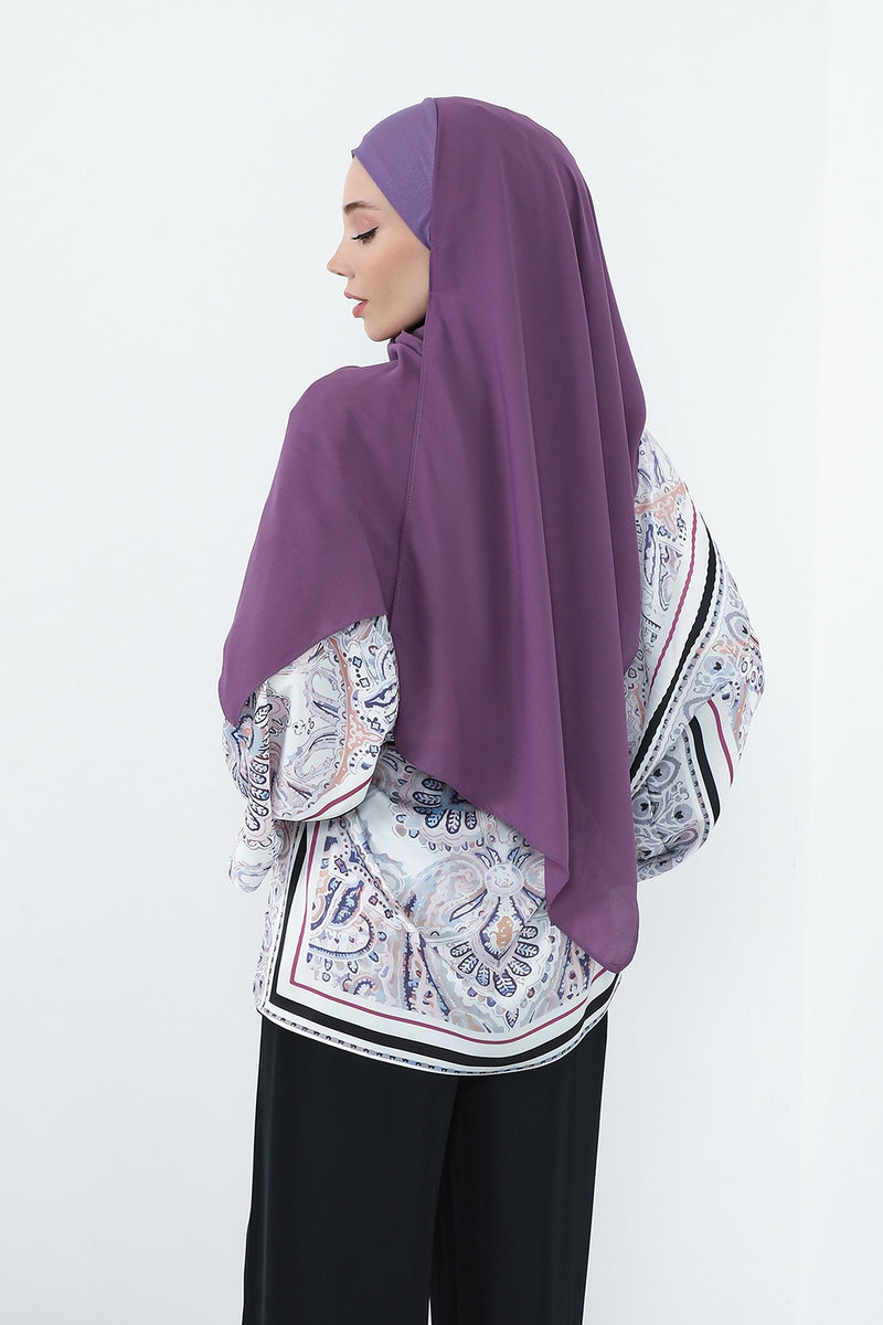 Crepe Practical Shawl with Built-In Cotton Bonnet and Neck Coverage, Practical Crepe Scarf with Integrated Cotton Undercap,PS-55