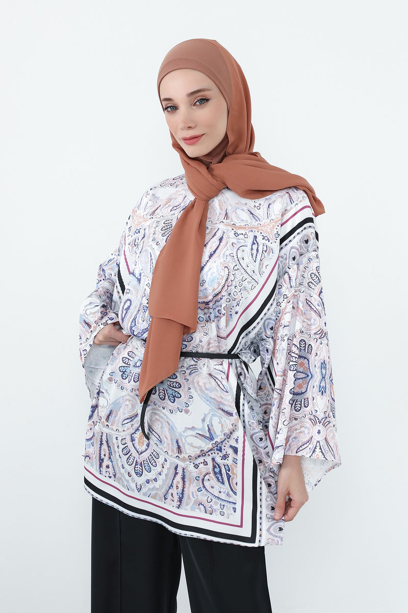 Crepe Practical Shawl with Built-In Cotton Bonnet and Neck Coverage, Practical Crepe Scarf with Integrated Cotton Undercap,PS-55