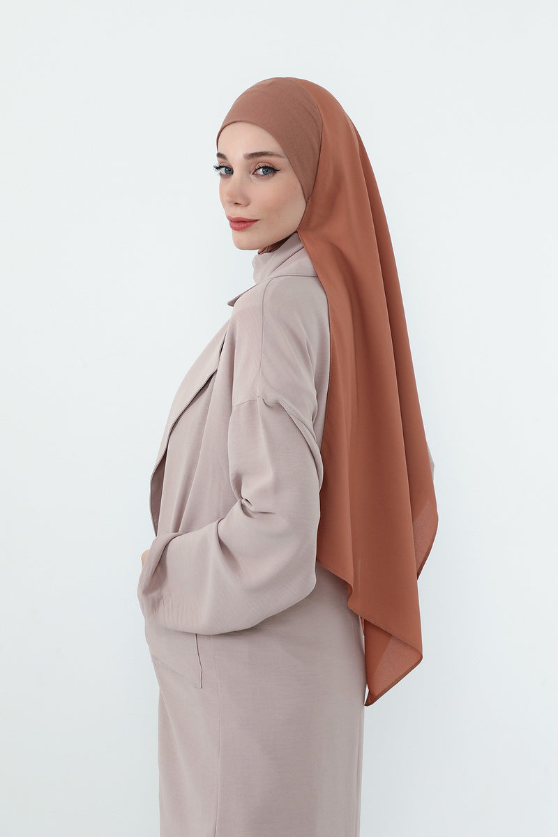Crepe Practical Shawl with Built-In Cotton Bonnet and Neck Coverage, Practical Crepe Scarf with Integrated Cotton Undercap,PS-55