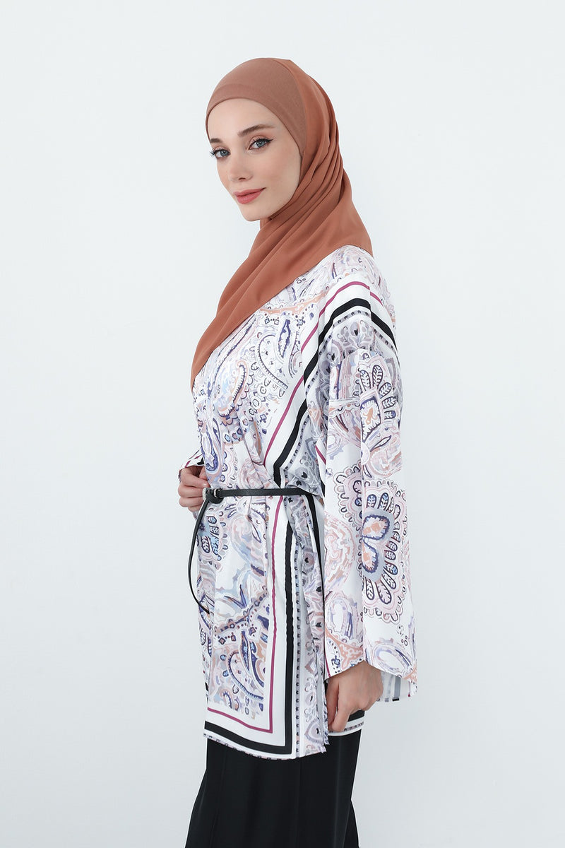 Crepe Practical Shawl with Built-In Cotton Bonnet and Neck Coverage, Practical Crepe Scarf with Integrated Cotton Undercap,PS-55