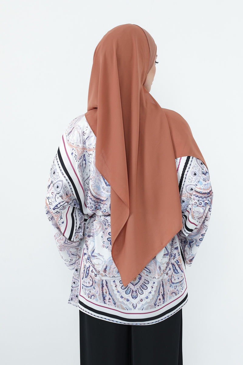 Crepe Practical Shawl with Built-In Cotton Bonnet and Neck Coverage, Practical Crepe Scarf with Integrated Cotton Undercap,PS-55