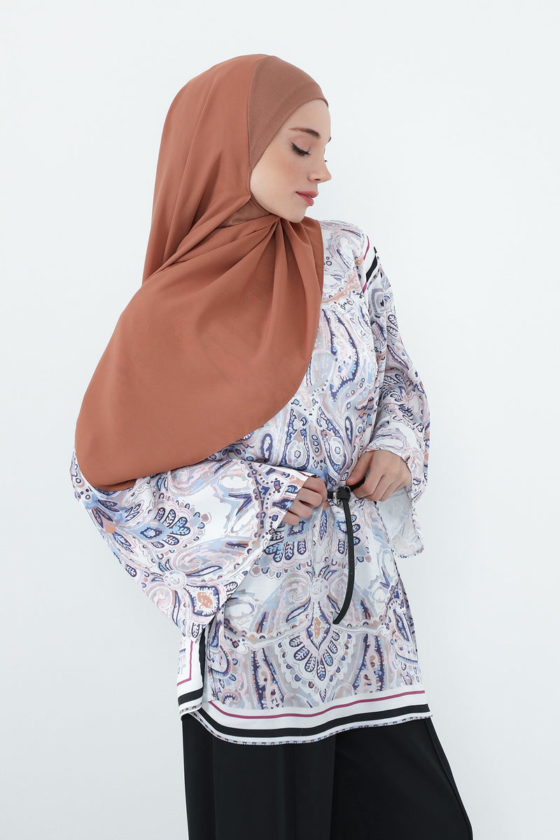 Crepe Practical Shawl with Built-In Cotton Bonnet and Neck Coverage, Practical Crepe Scarf with Integrated Cotton Undercap,PS-55