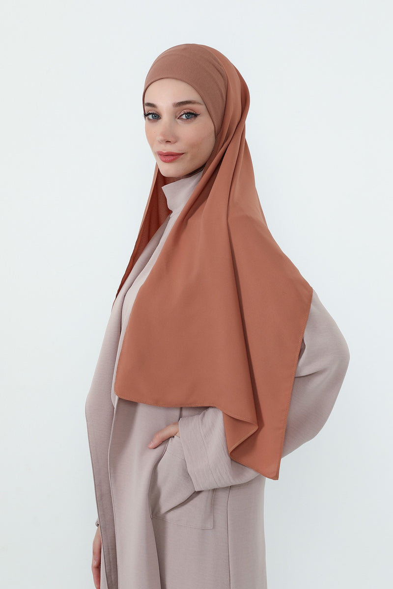 Crepe Practical Shawl with Built-In Cotton Bonnet and Neck Coverage, Practical Crepe Scarf with Integrated Cotton Undercap,PS-55