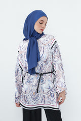 Crepe Practical Shawl with Built-In Cotton Bonnet and Neck Coverage, Practical Crepe Scarf with Integrated Cotton Undercap,PS-55 İndigo