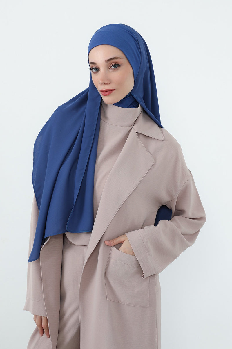 Crepe Practical Shawl with Built-In Cotton Bonnet and Neck Coverage, Practical Crepe Scarf with Integrated Cotton Undercap,PS-55