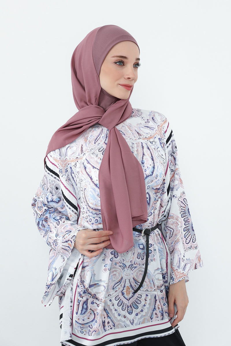 Crepe Practical Shawl with Built-In Cotton Bonnet and Neck Coverage, Practical Crepe Scarf with Integrated Cotton Undercap,PS-55