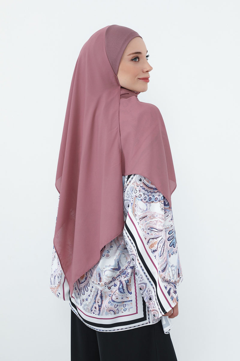 Crepe Practical Shawl with Built-In Cotton Bonnet and Neck Coverage, Practical Crepe Scarf with Integrated Cotton Undercap,PS-55