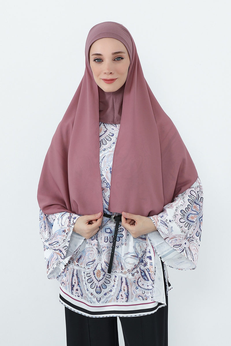 Crepe Practical Shawl with Built-In Cotton Bonnet and Neck Coverage, Practical Crepe Scarf with Integrated Cotton Undercap,PS-55