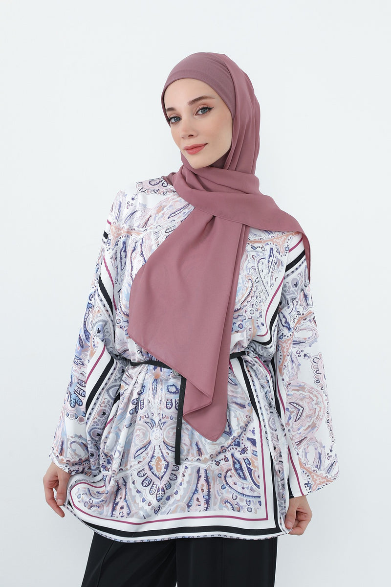 Crepe Practical Shawl with Built-In Cotton Bonnet and Neck Coverage, Practical Crepe Scarf with Integrated Cotton Undercap,PS-55