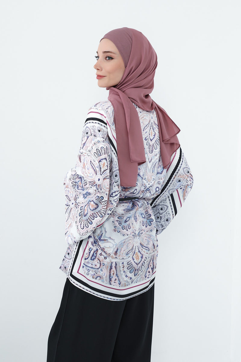 Crepe Practical Shawl with Built-In Cotton Bonnet and Neck Coverage, Practical Crepe Scarf with Integrated Cotton Undercap,PS-55