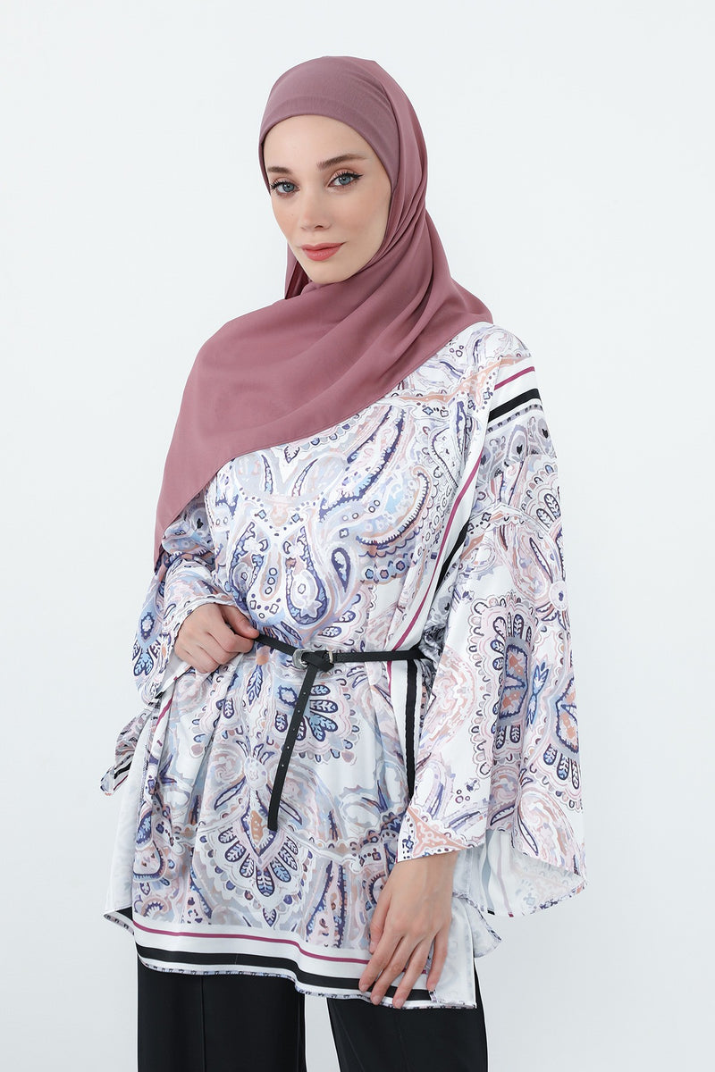 Crepe Practical Shawl with Built-In Cotton Bonnet and Neck Coverage, Practical Crepe Scarf with Integrated Cotton Undercap,PS-55