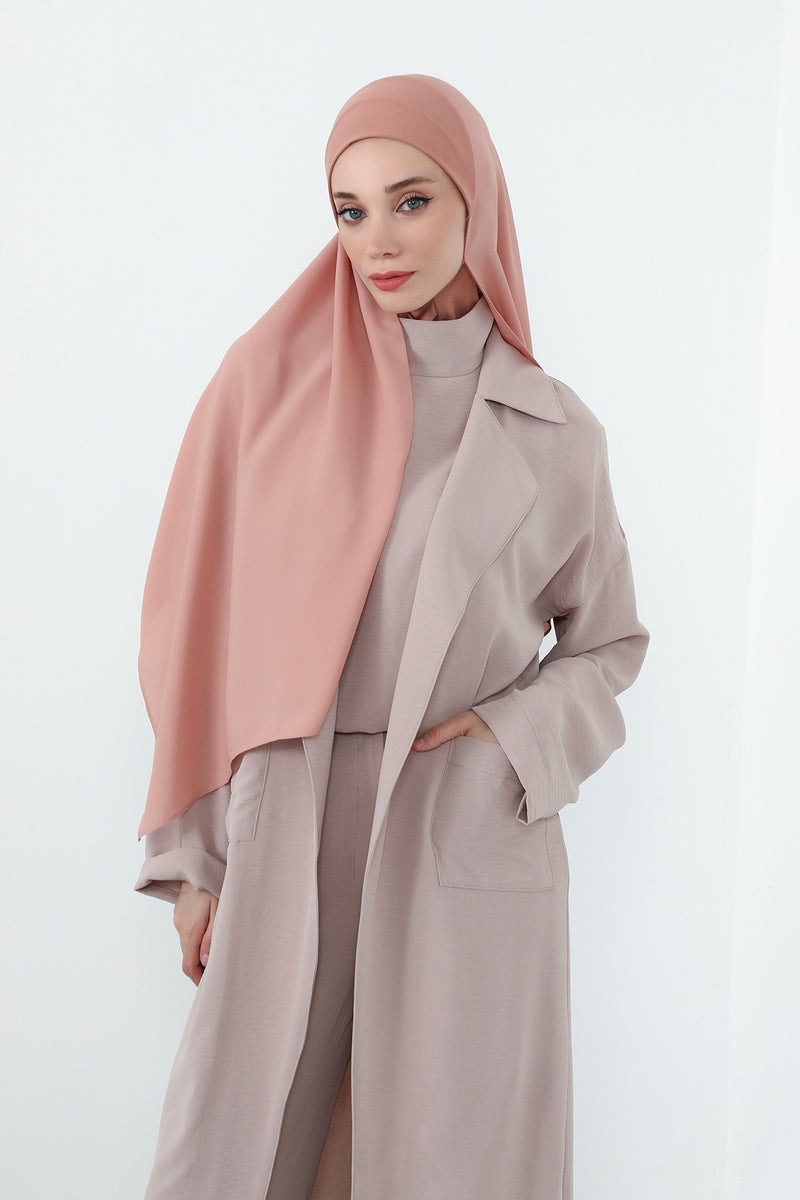 Crepe Practical Shawl with Built-In Cotton Bonnet and Neck Coverage, Practical Crepe Scarf with Integrated Cotton Undercap,PS-55