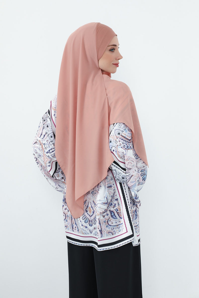 Crepe Practical Shawl with Built-In Cotton Bonnet and Neck Coverage, Practical Crepe Scarf with Integrated Cotton Undercap,PS-55