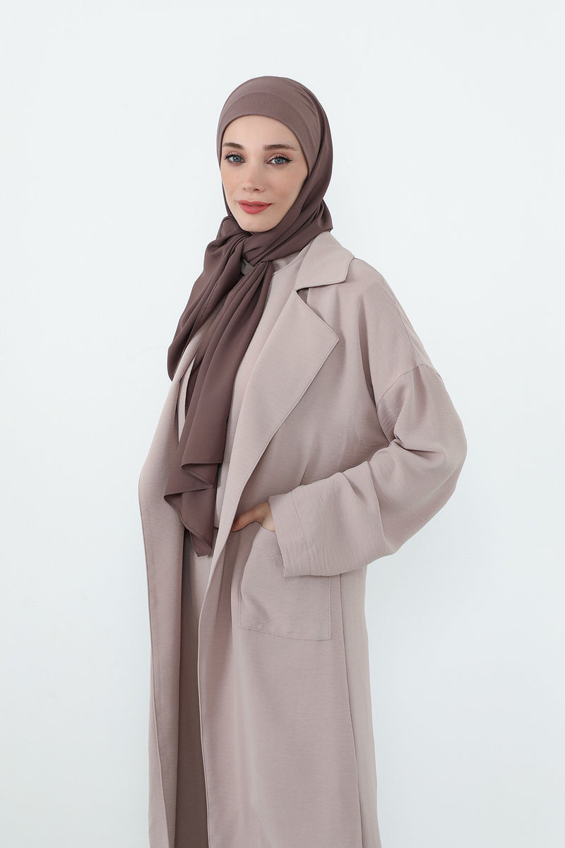 Crepe Practical Shawl with Built-In Cotton Bonnet and Neck Coverage, Practical Crepe Scarf with Integrated Cotton Undercap,PS-55