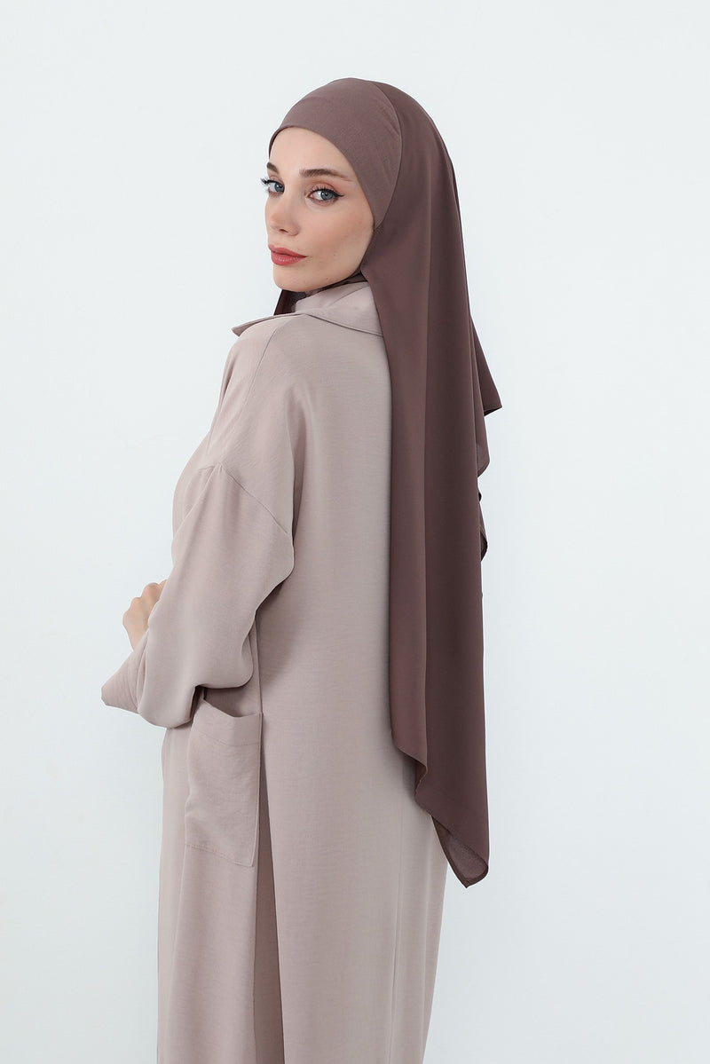 Crepe Practical Shawl with Built-In Cotton Bonnet and Neck Coverage, Practical Crepe Scarf with Integrated Cotton Undercap,PS-55