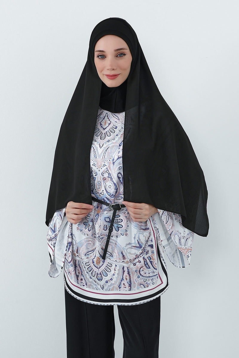 Crepe Practical Shawl with Built-In Cotton Bonnet and Neck Coverage, Practical Crepe Scarf with Integrated Cotton Undercap,PS-55
