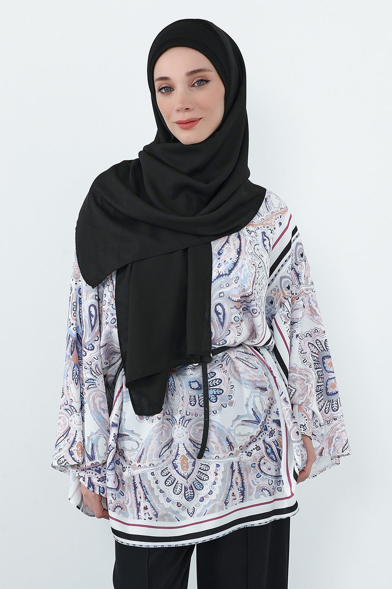 Crepe Practical Shawl with Built-In Cotton Bonnet and Neck Coverage, Practical Crepe Scarf with Integrated Cotton Undercap,PS-55