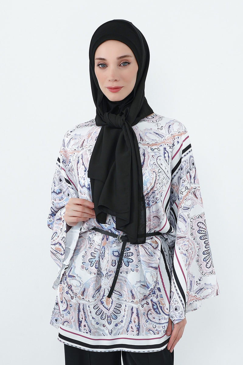 Crepe Practical Shawl with Built-In Cotton Bonnet and Neck Coverage, Practical Crepe Scarf with Integrated Cotton Undercap,PS-55