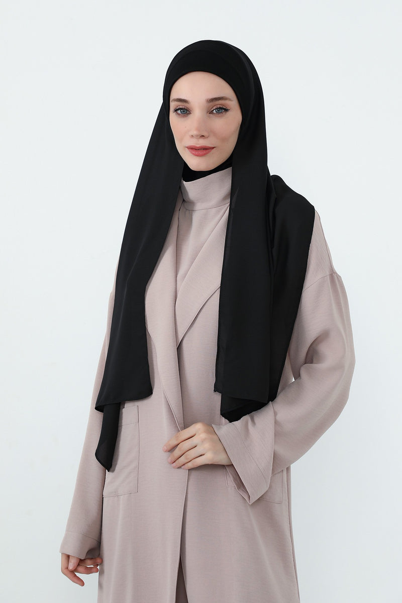 Crepe Practical Shawl with Built-In Cotton Bonnet and Neck Coverage, Practical Crepe Scarf with Integrated Cotton Undercap,PS-55