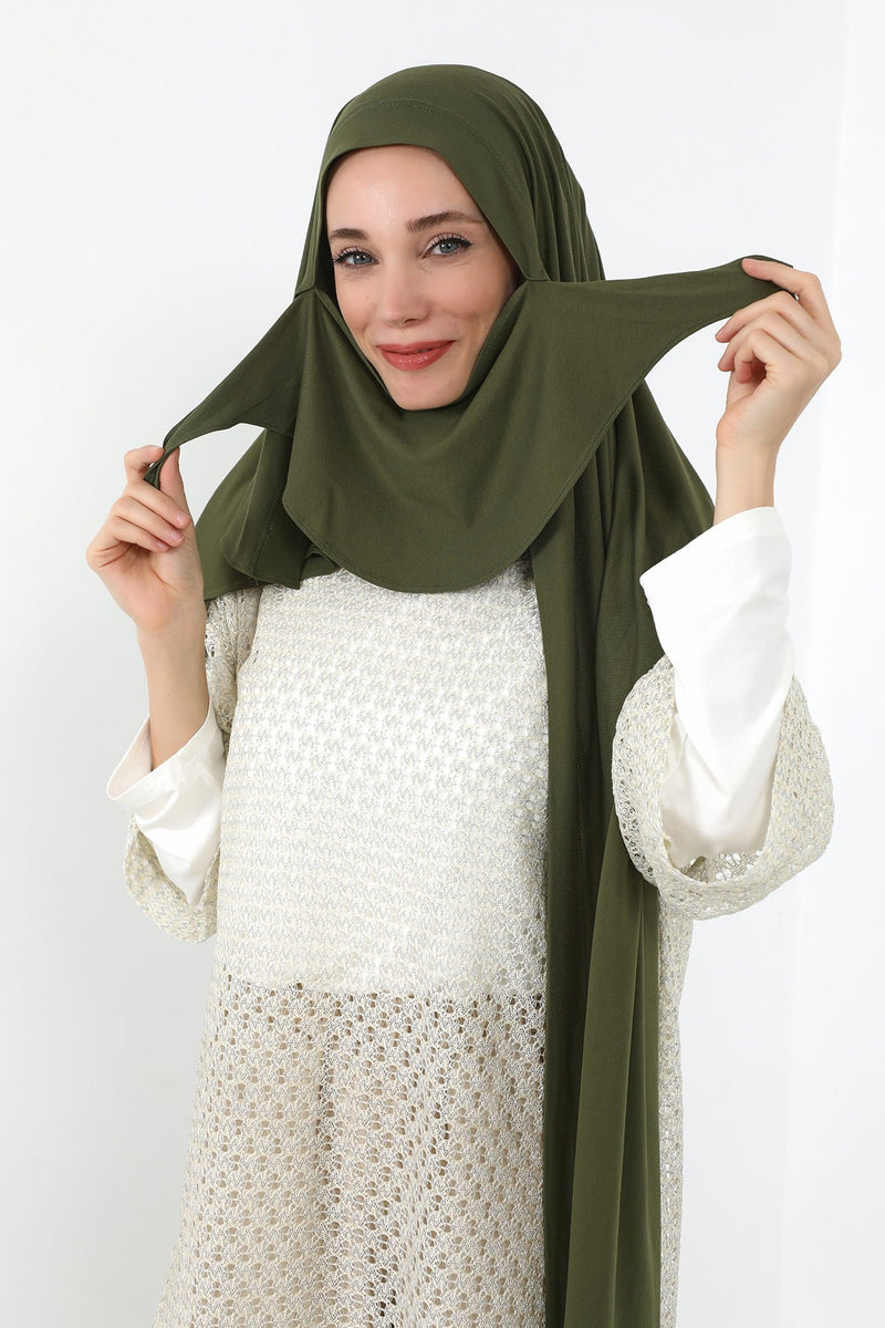 Neck-Covering Jersey Hijab with Built-In Niqab and Undercap, Premium Jersey Hijab with Integrated Bonnet and Face Veil,PS-58