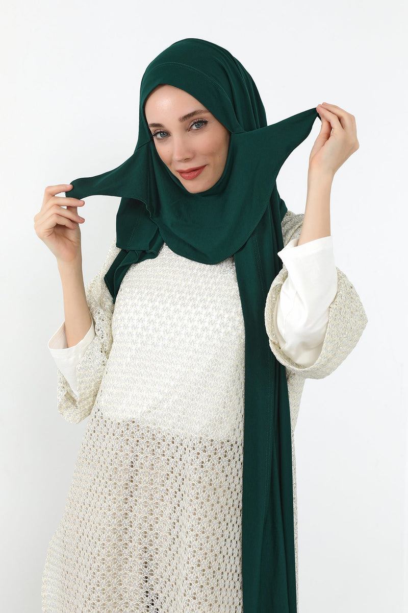 Neck-Covering Jersey Hijab with Built-In Niqab and Undercap, Premium Jersey Hijab with Integrated Bonnet and Face Veil,PS-58