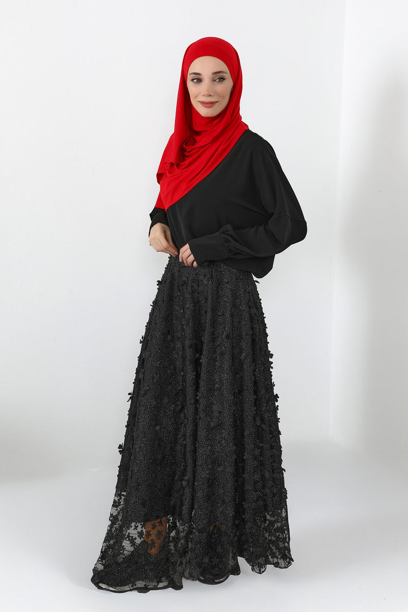 Neck-Covering Jersey Hijab with Built-In Niqab and Undercap, Premium Jersey Hijab with Integrated Bonnet and Face Veil,PS-58