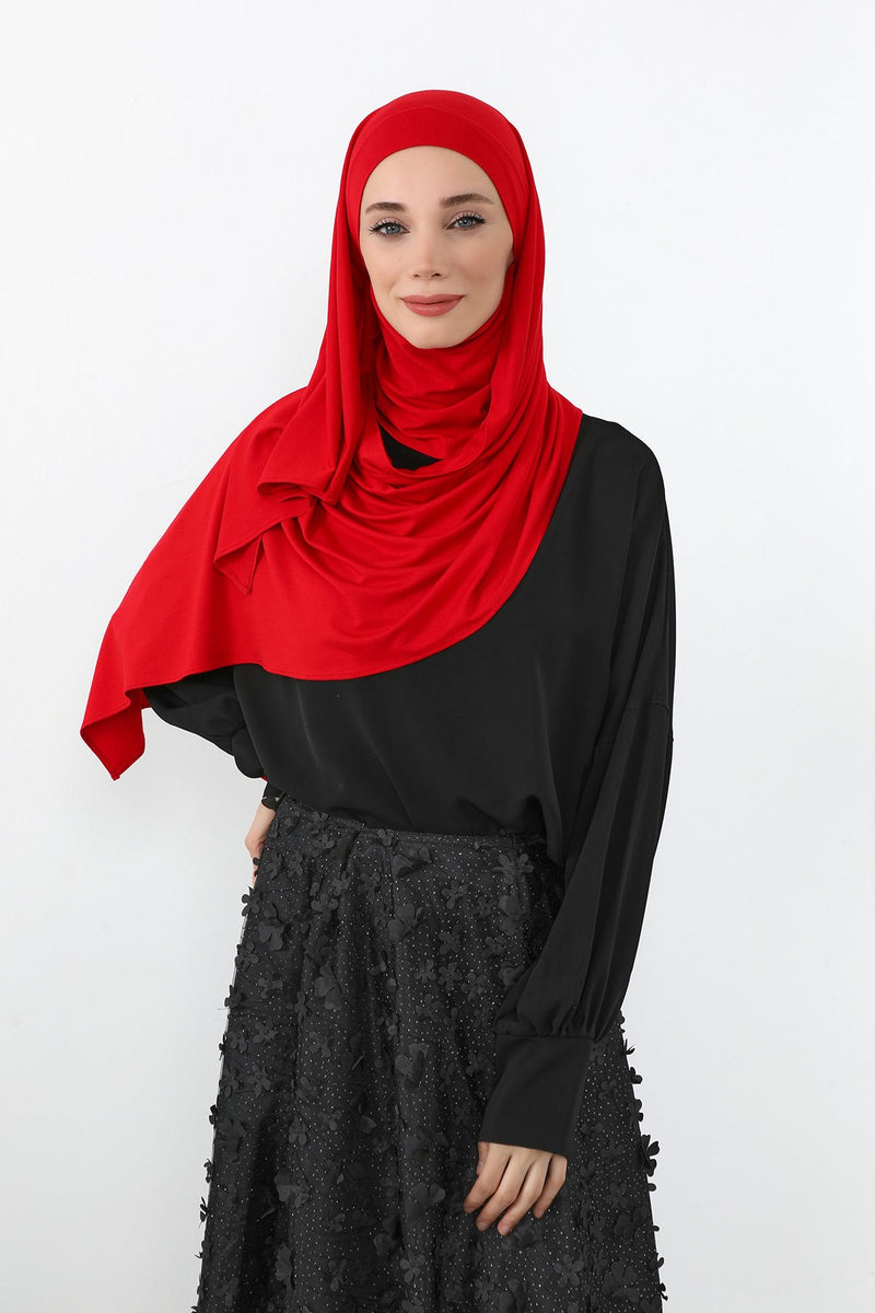Neck-Covering Jersey Hijab with Built-In Niqab and Undercap, Premium Jersey Hijab with Integrated Bonnet and Face Veil,PS-58