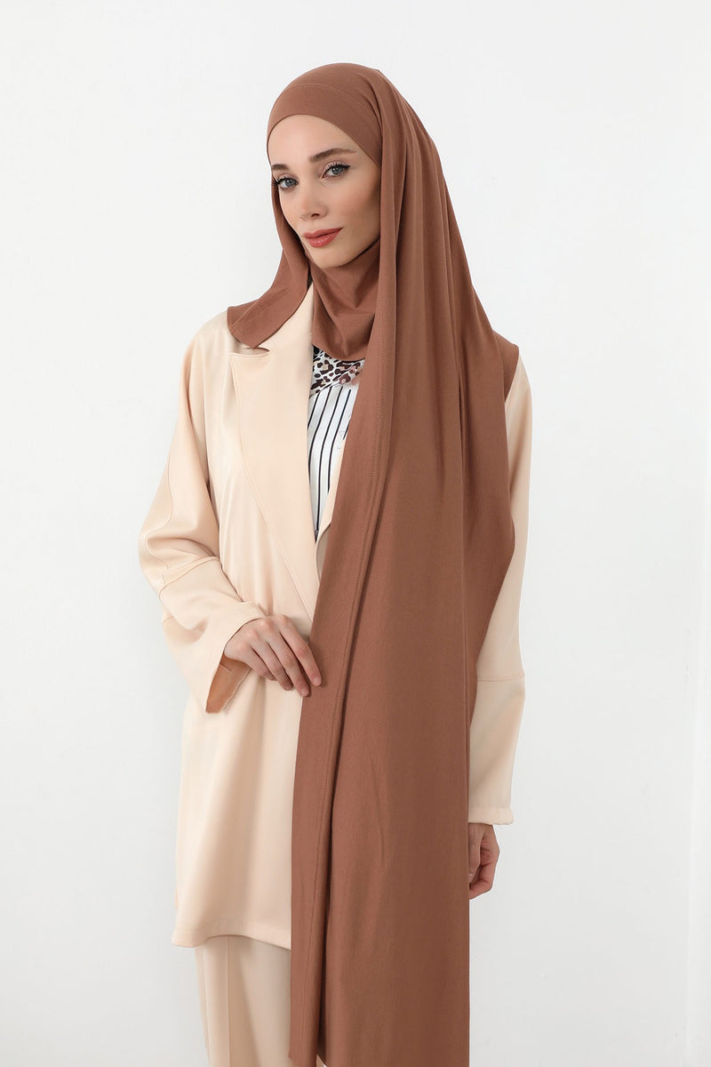 Neck-Covering Jersey Hijab with Built-In Niqab and Undercap, Premium Jersey Hijab with Integrated Bonnet and Face Veil,PS-58