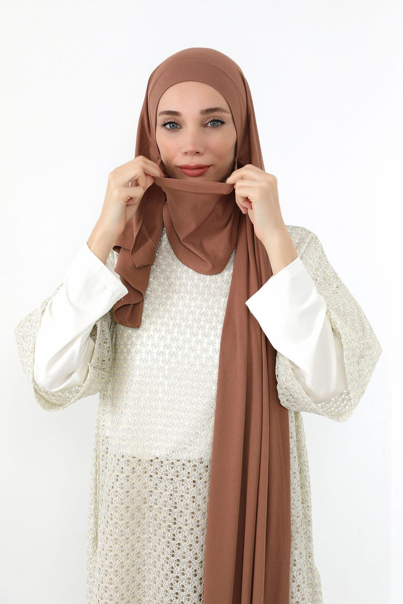 Neck-Covering Jersey Hijab with Built-In Niqab and Undercap, Premium Jersey Hijab with Integrated Bonnet and Face Veil,PS-58