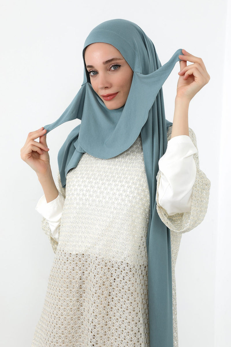 Neck-Covering Jersey Hijab with Built-In Niqab and Undercap, Premium Jersey Hijab with Integrated Bonnet and Face Veil,PS-58