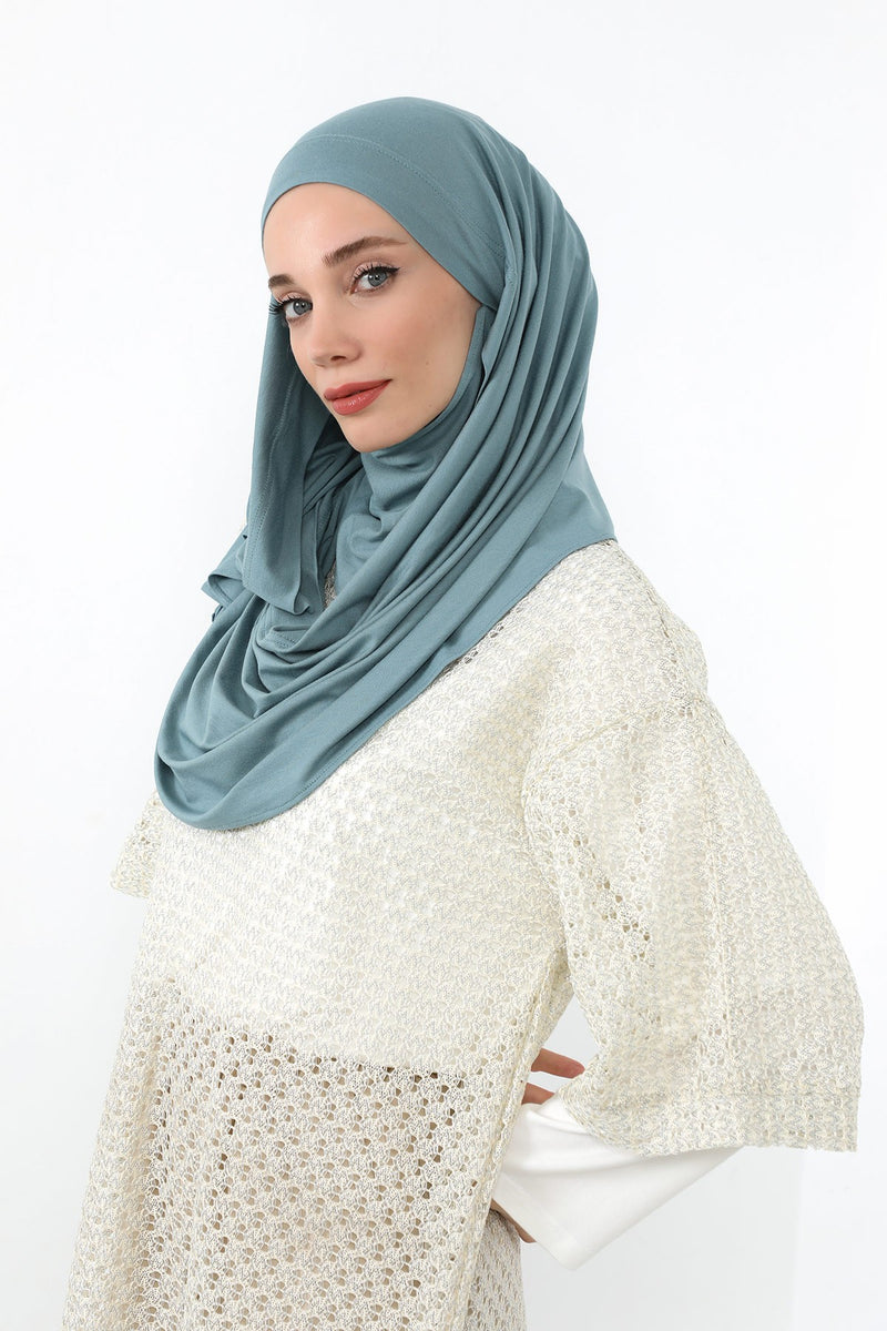 Neck-Covering Jersey Hijab with Built-In Niqab and Undercap, Premium Jersey Hijab with Integrated Bonnet and Face Veil,PS-58