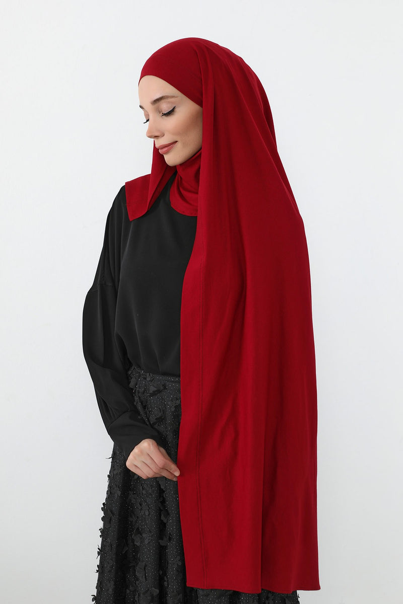 Neck-Covering Jersey Hijab with Built-In Niqab and Undercap, Premium Jersey Hijab with Integrated Bonnet and Face Veil,PS-58