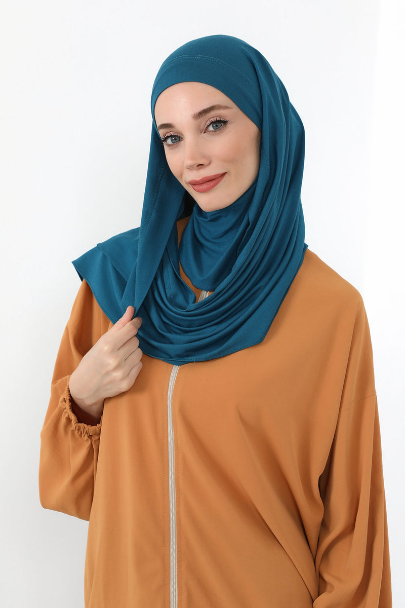 Neck-Covering Jersey Hijab with Built-In Niqab and Undercap, Premium Jersey Hijab with Integrated Bonnet and Face Veil,PS-58