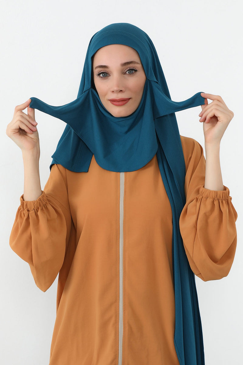 Neck-Covering Jersey Hijab with Built-In Niqab and Undercap, Premium Jersey Hijab with Integrated Bonnet and Face Veil,PS-58