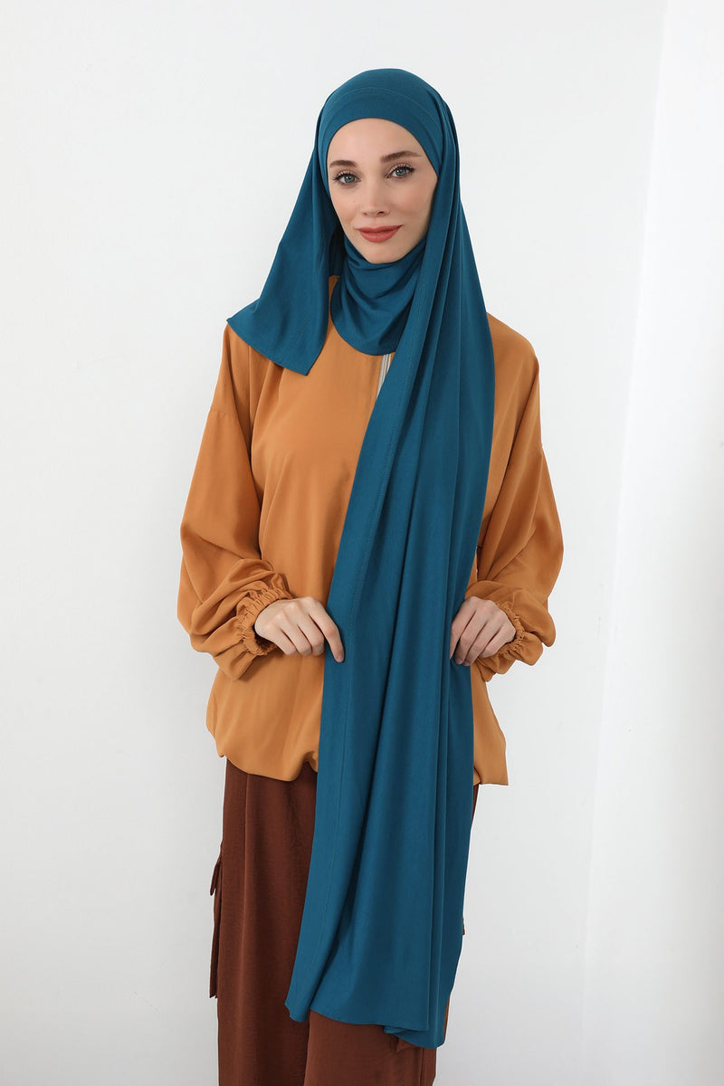 Neck-Covering Jersey Hijab with Built-In Niqab and Undercap, Premium Jersey Hijab with Integrated Bonnet and Face Veil,PS-58