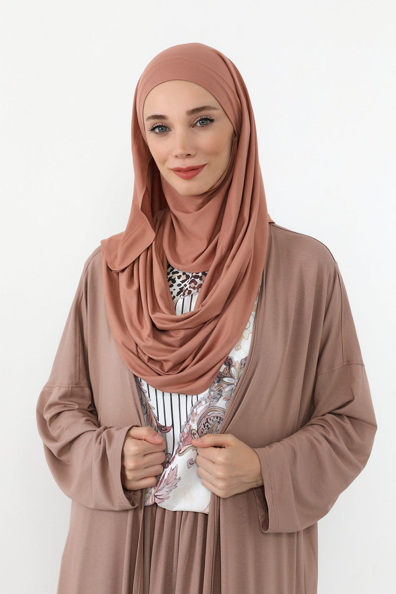 Neck-Covering Jersey Hijab with Built-In Niqab and Undercap, Premium Jersey Hijab with Integrated Bonnet and Face Veil,PS-58