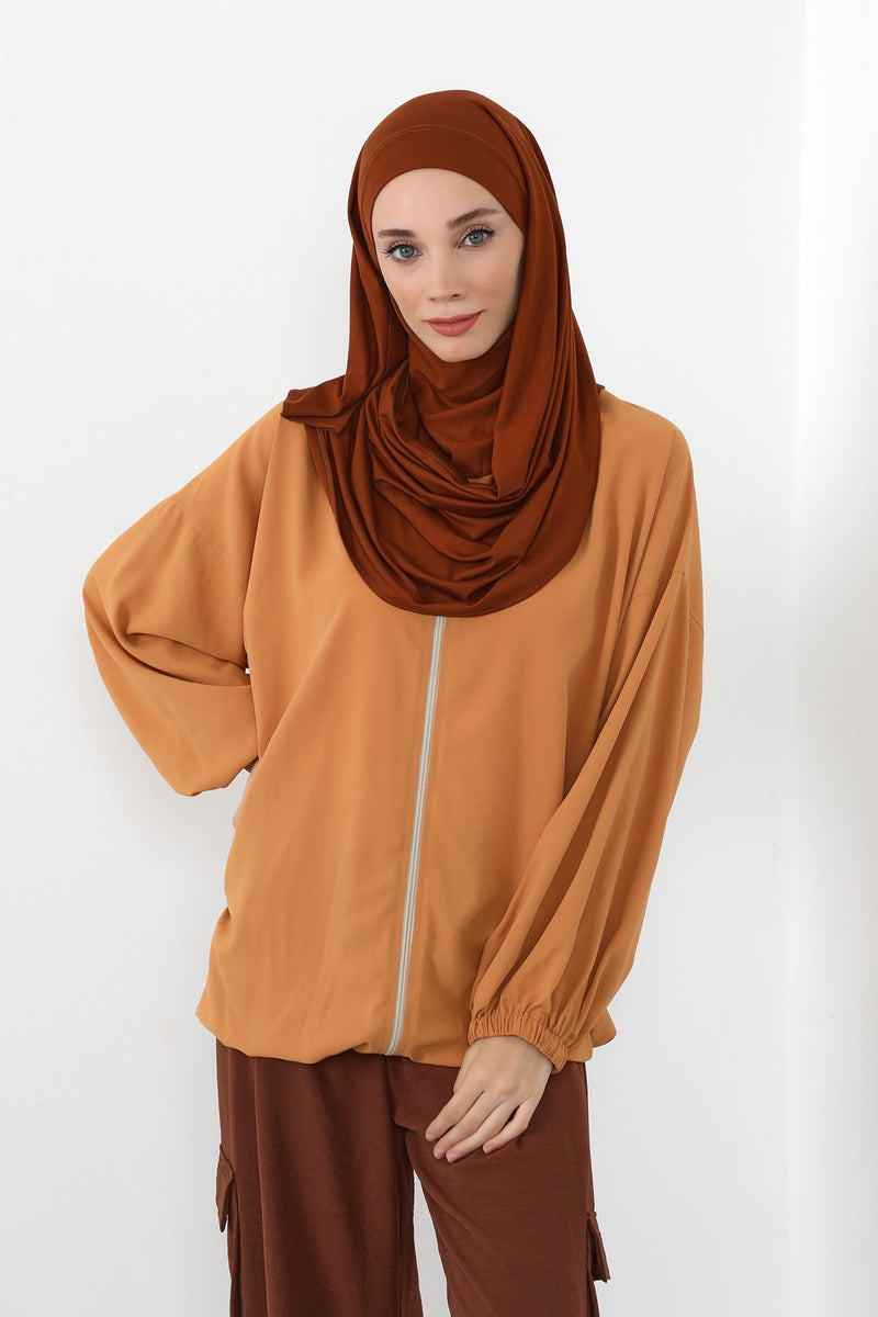 Neck-Covering Jersey Hijab with Built-In Niqab and Undercap, Premium Jersey Hijab with Integrated Bonnet and Face Veil,PS-58