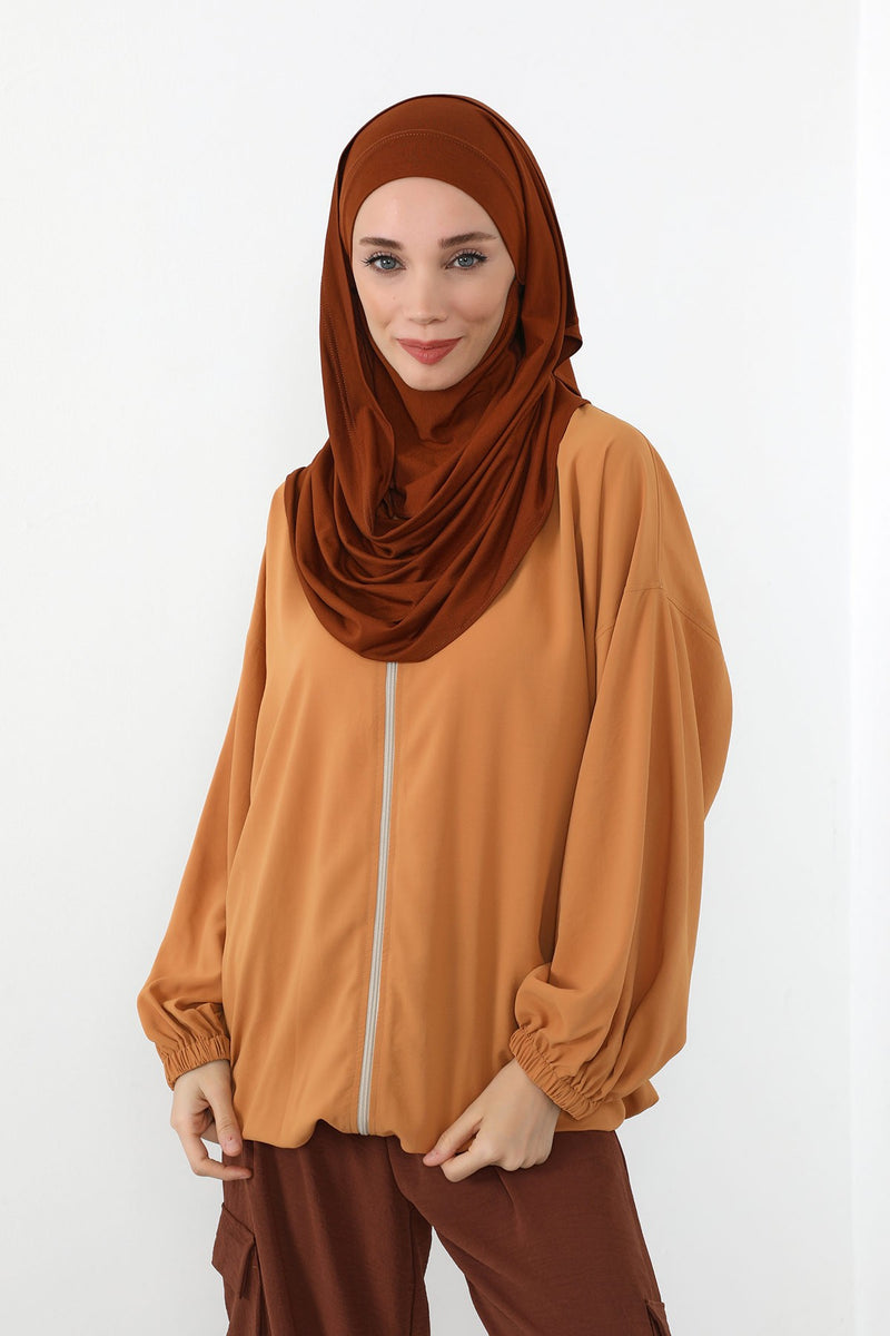 Neck-Covering Jersey Hijab with Built-In Niqab and Undercap, Premium Jersey Hijab with Integrated Bonnet and Face Veil,PS-58