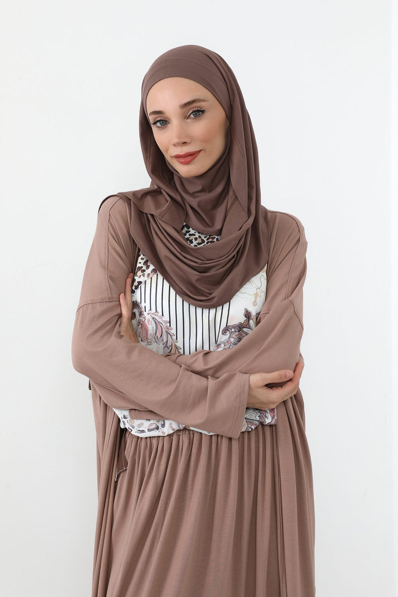 Neck-Covering Jersey Hijab with Built-In Niqab and Undercap, Premium Jersey Hijab with Integrated Bonnet and Face Veil,PS-58