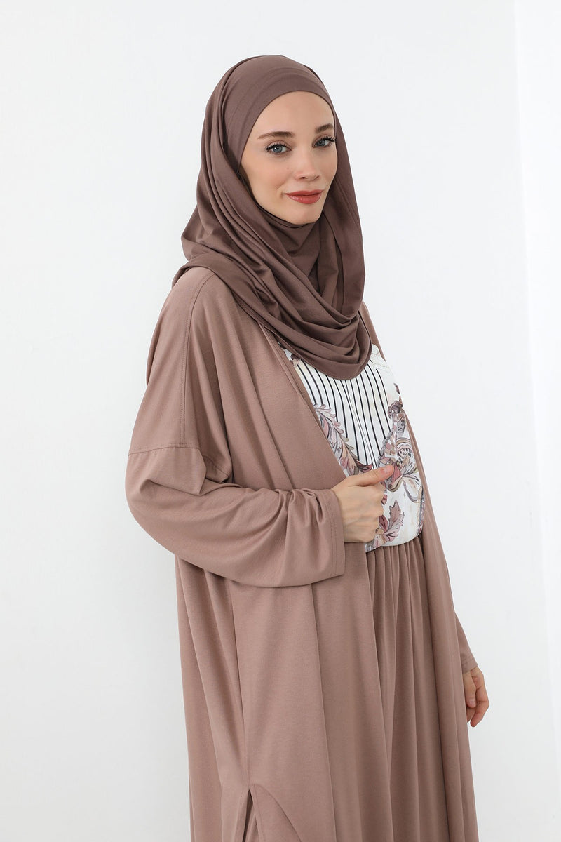 Neck-Covering Jersey Hijab with Built-In Niqab and Undercap, Premium Jersey Hijab with Integrated Bonnet and Face Veil,PS-58