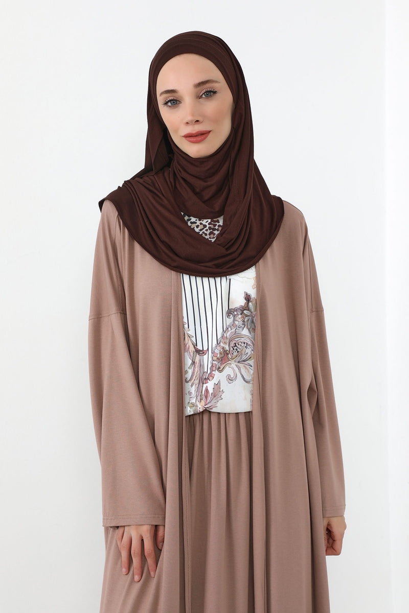 Neck-Covering Jersey Hijab with Built-In Niqab and Undercap, Premium Jersey Hijab with Integrated Bonnet and Face Veil,PS-58